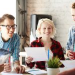 Group of small business employees working together